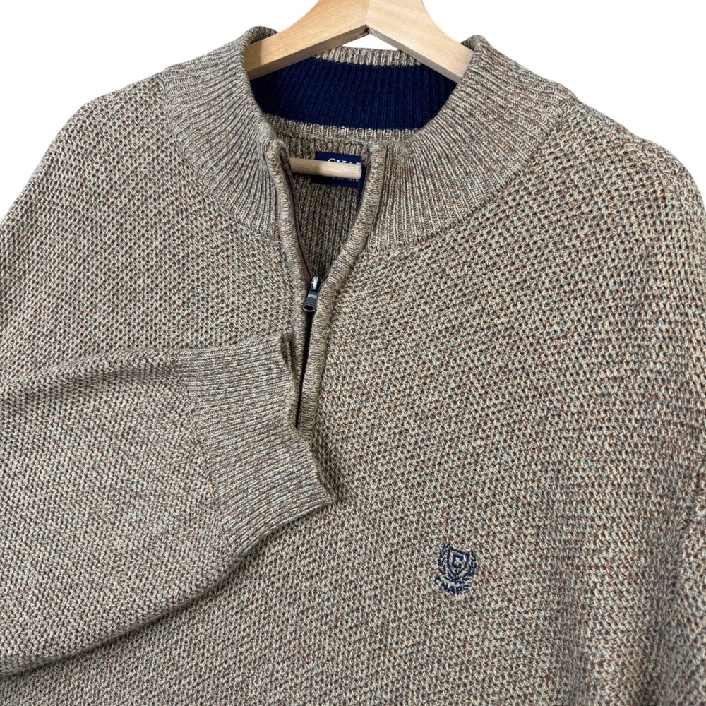 Chaps Mens 2XLT Quarter Zip Sweater Tan Brown Textured Basketweave‎ Mock Neck